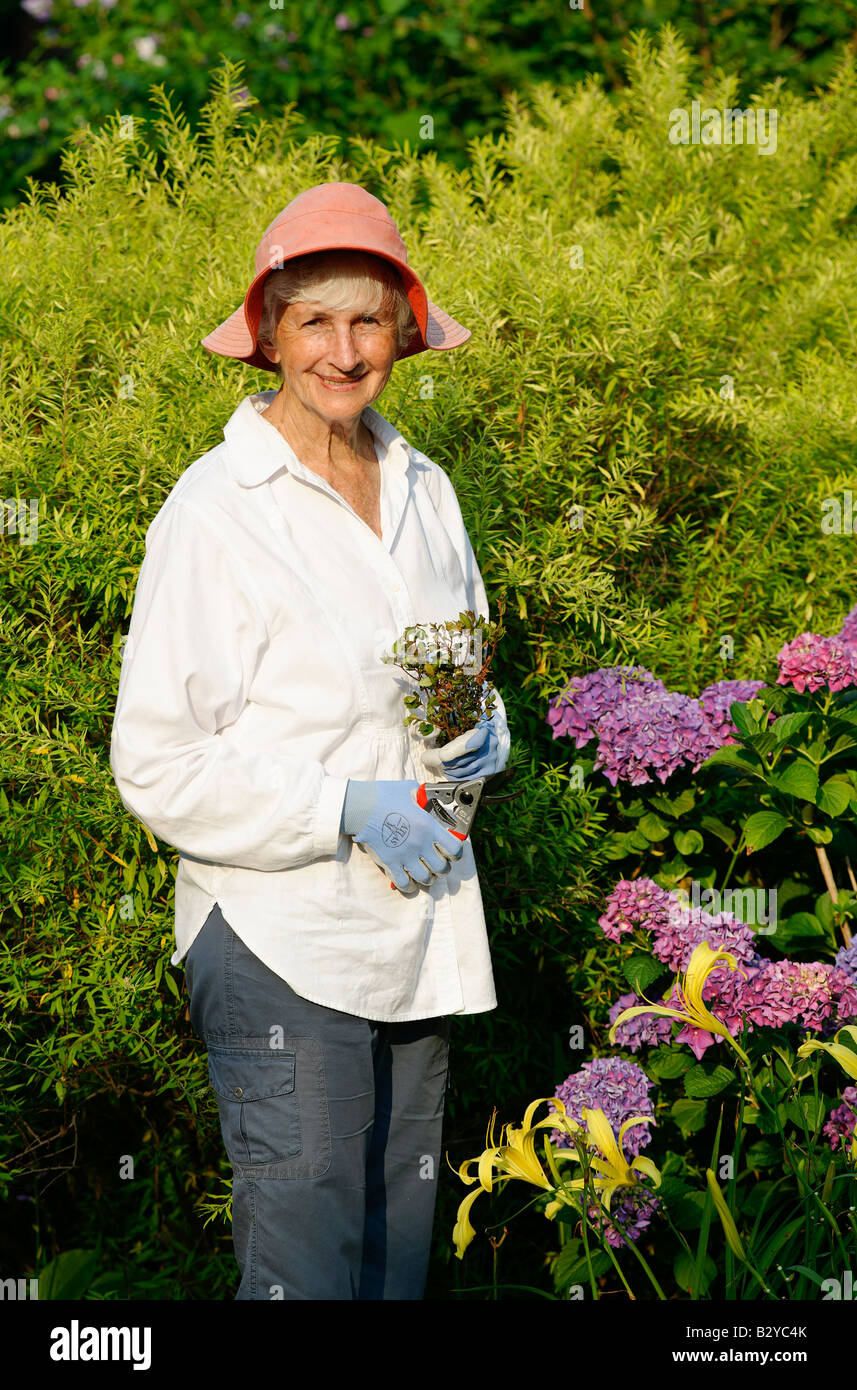Portrait of a senior woman in her garden Stock Photo - Alamy
