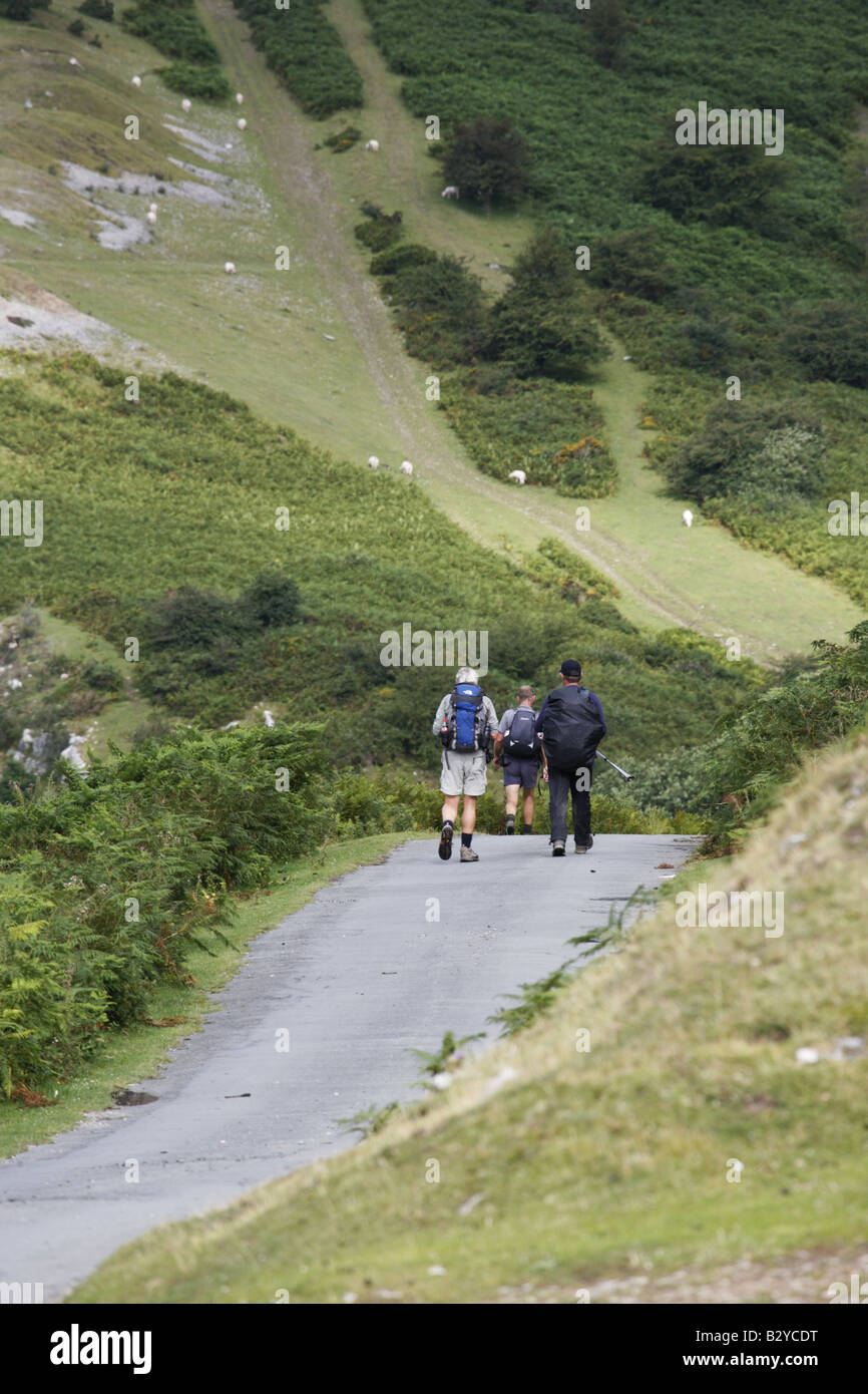 Walkers on Panorama Drive Llangollen Wales Offa Dyke Path Long Distance Footpath Stock Photo