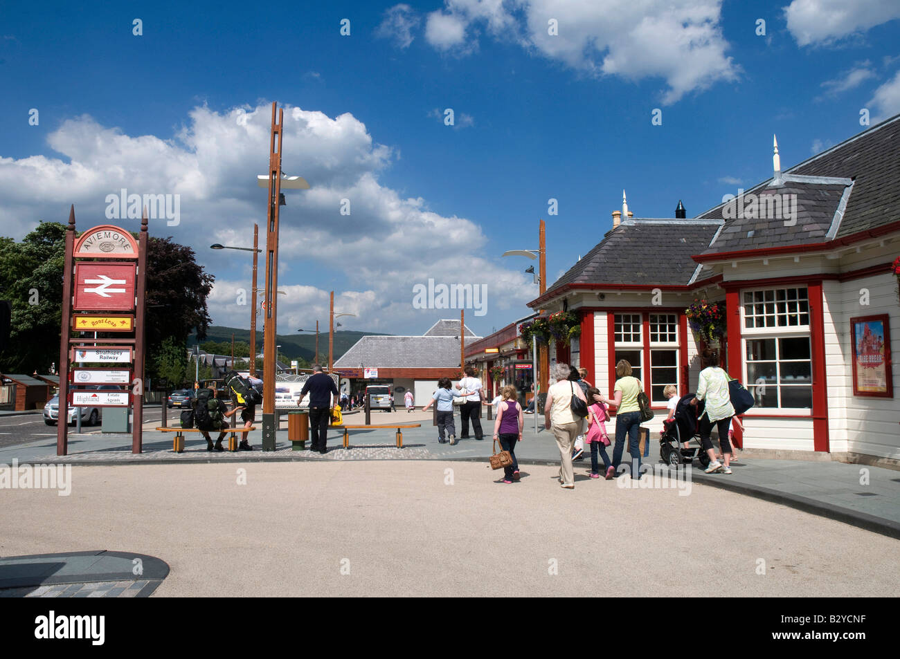 Aviemore Town Centre and Station, Aviemore, Scotland Stock Photo