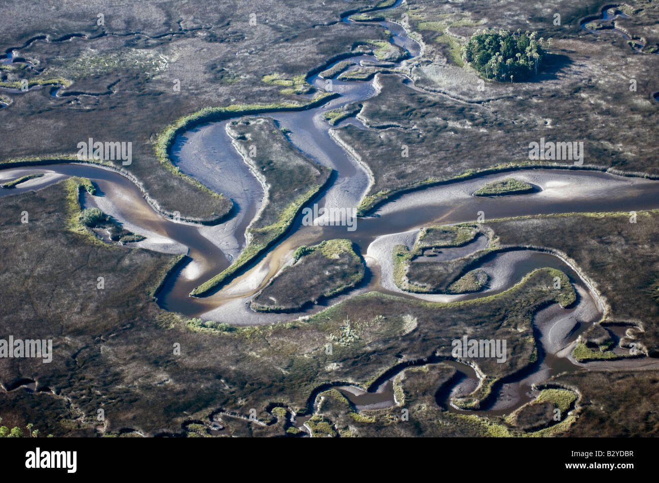 Aerial photograph of Crystal River in northwestern Florida; one of the few undeveloped areas in the state and a manatee refuge. Stock Photo