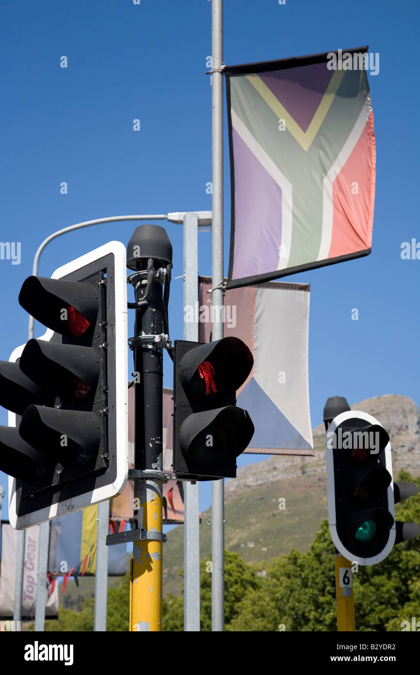 Faded South African flag at traffic lights in Cape Town Stock Photo Alamy