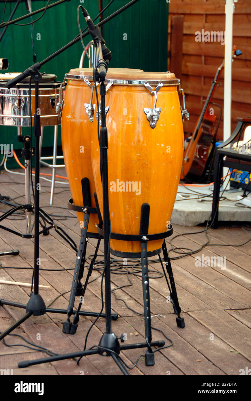 two bongos made of wood and leather Stock Photo Alamy