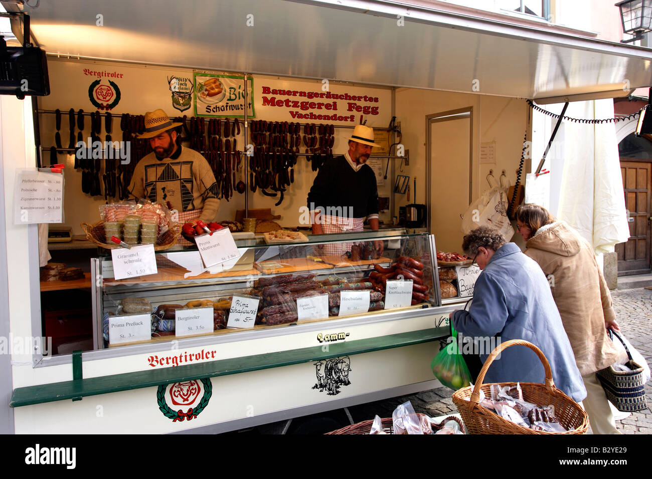 German Sausage Vendor, Wasserburg, Upper Bavaria, Germany Stock Photo