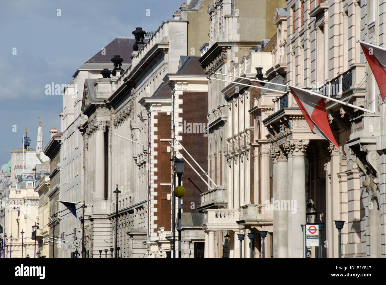 Historical building facades of Pall Mall gentlemen's clubs London England Stock Photo