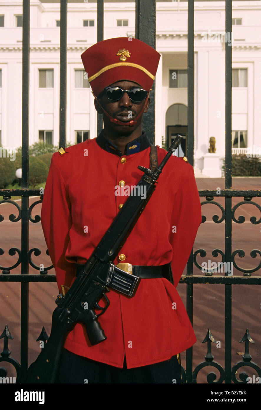 armed guard standing outside the presidential palace in Dakar Senegal Africa Stock Photo