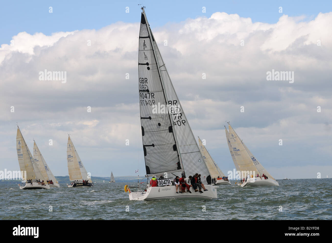 upwind race start J109 sailing Cowes Week Isle of Wight Stock Photo