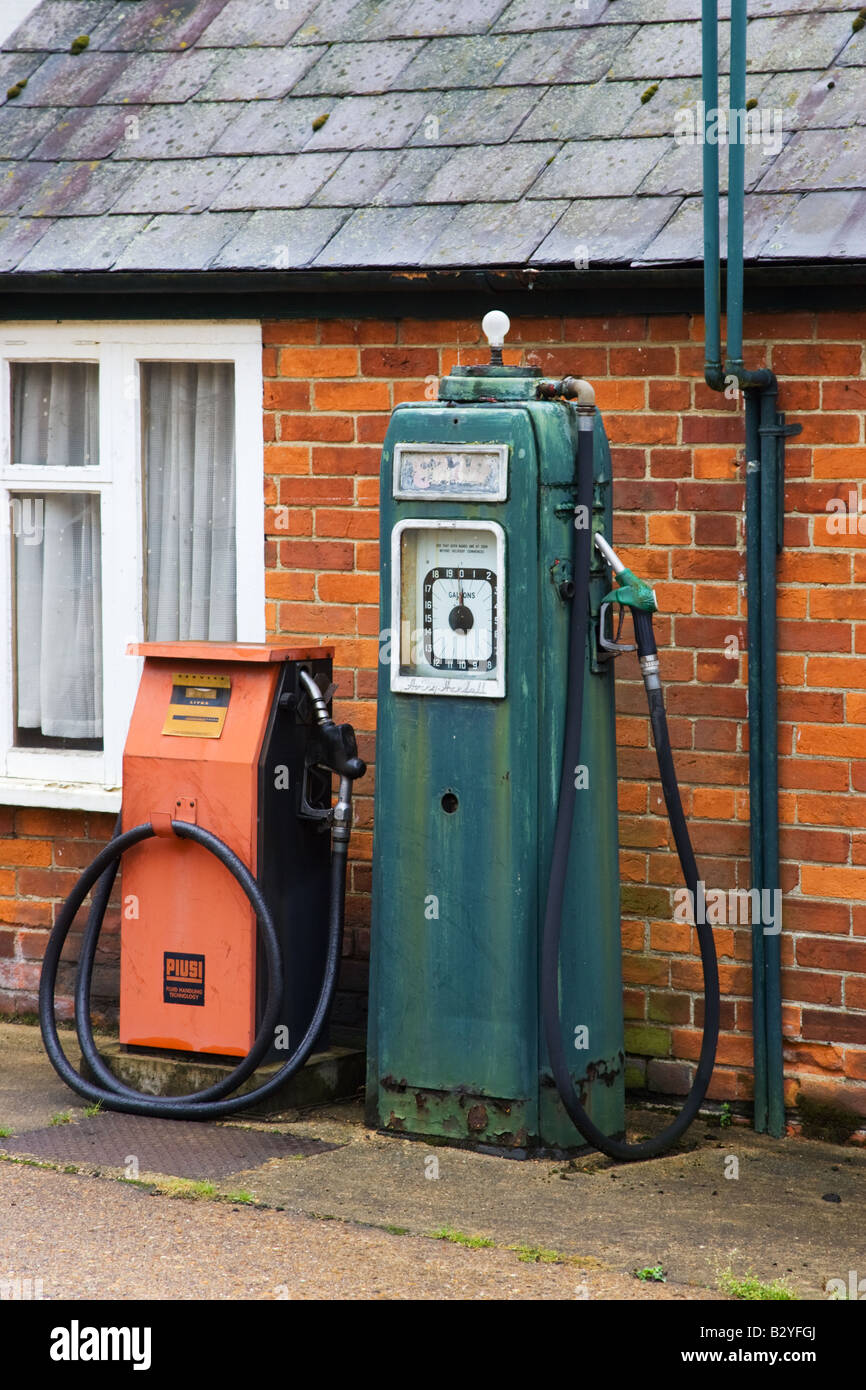 vintage petrol fuel pumps in Waddesdon, Bucks Stock Photo
