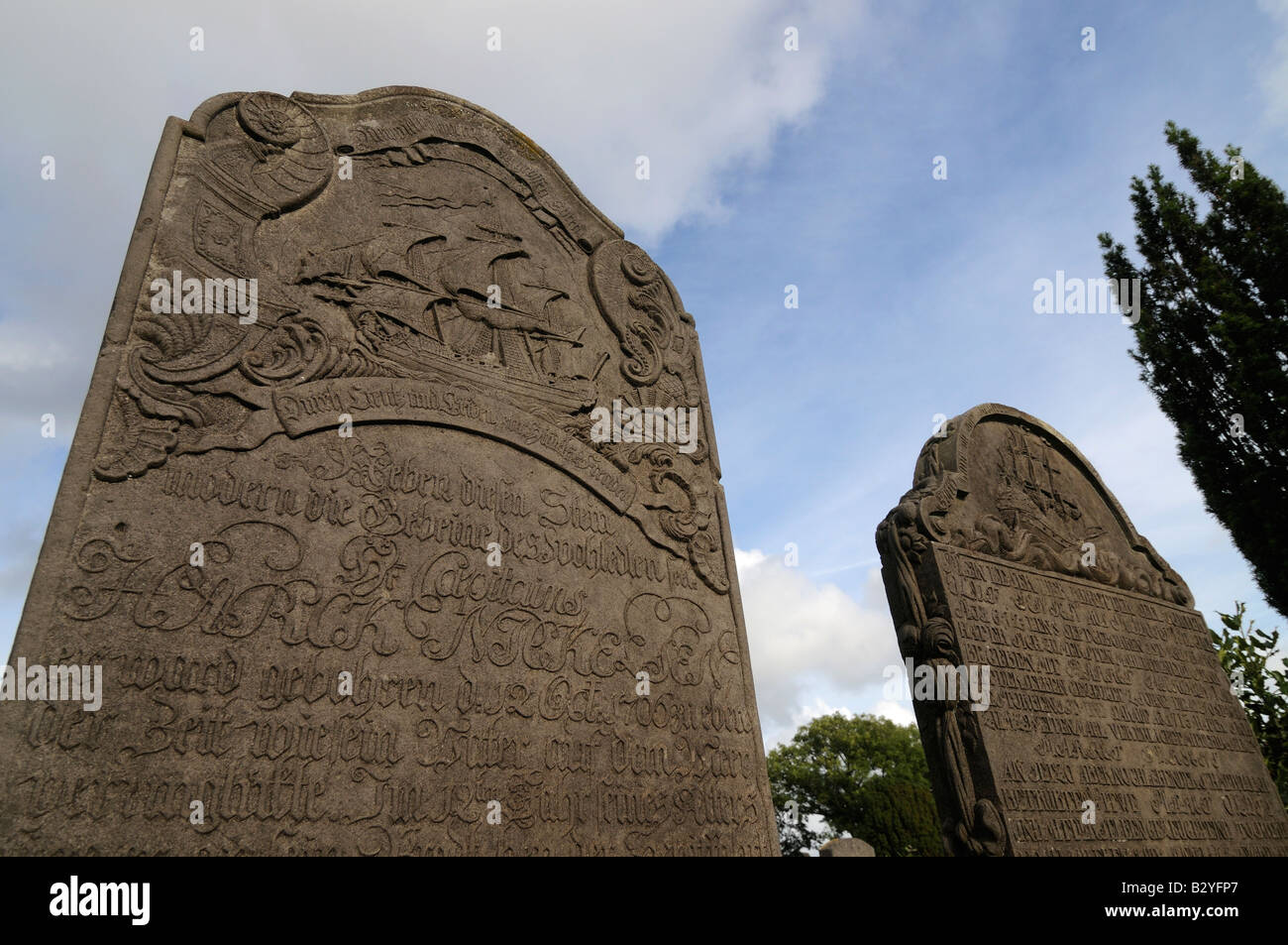 Headstones of rich captains in cemetery on German island North Sea island of Amrum Stock Photo