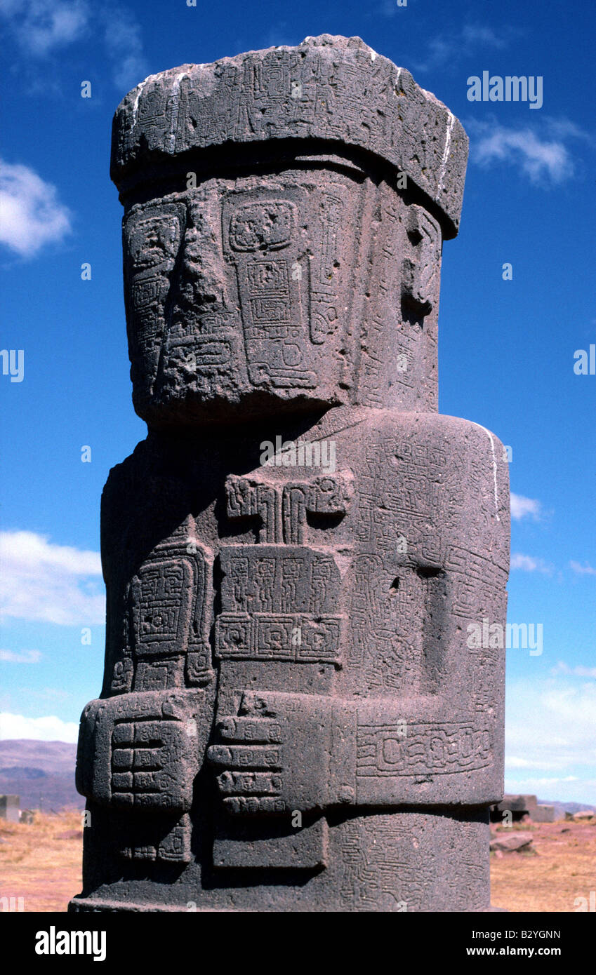 The Ponce monolith at Tiwanaku in Bolivia Stock Photo