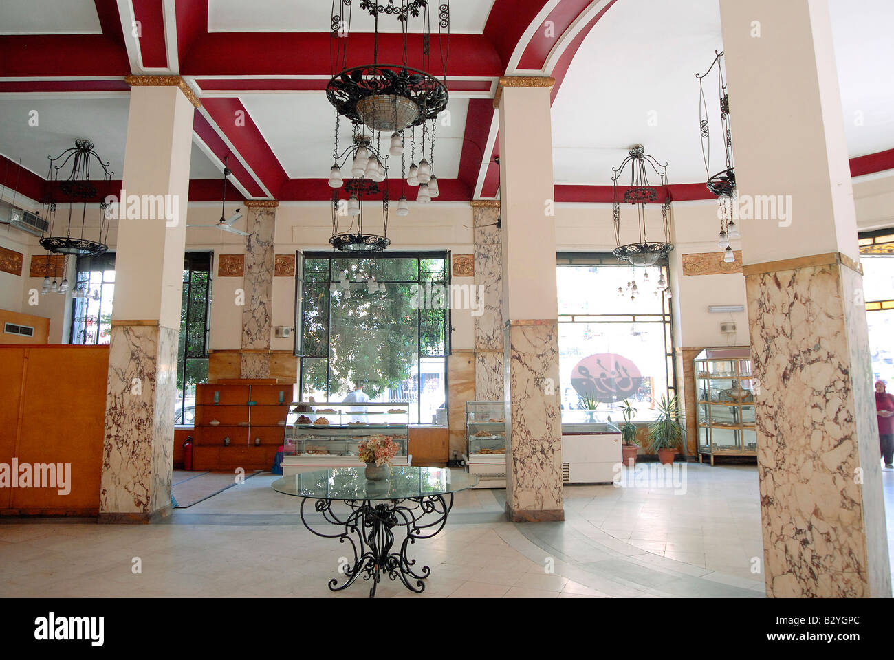 Typical art deco interior design forms Cairo's well known coffeehouse Groppi in Downtown Stock Photo