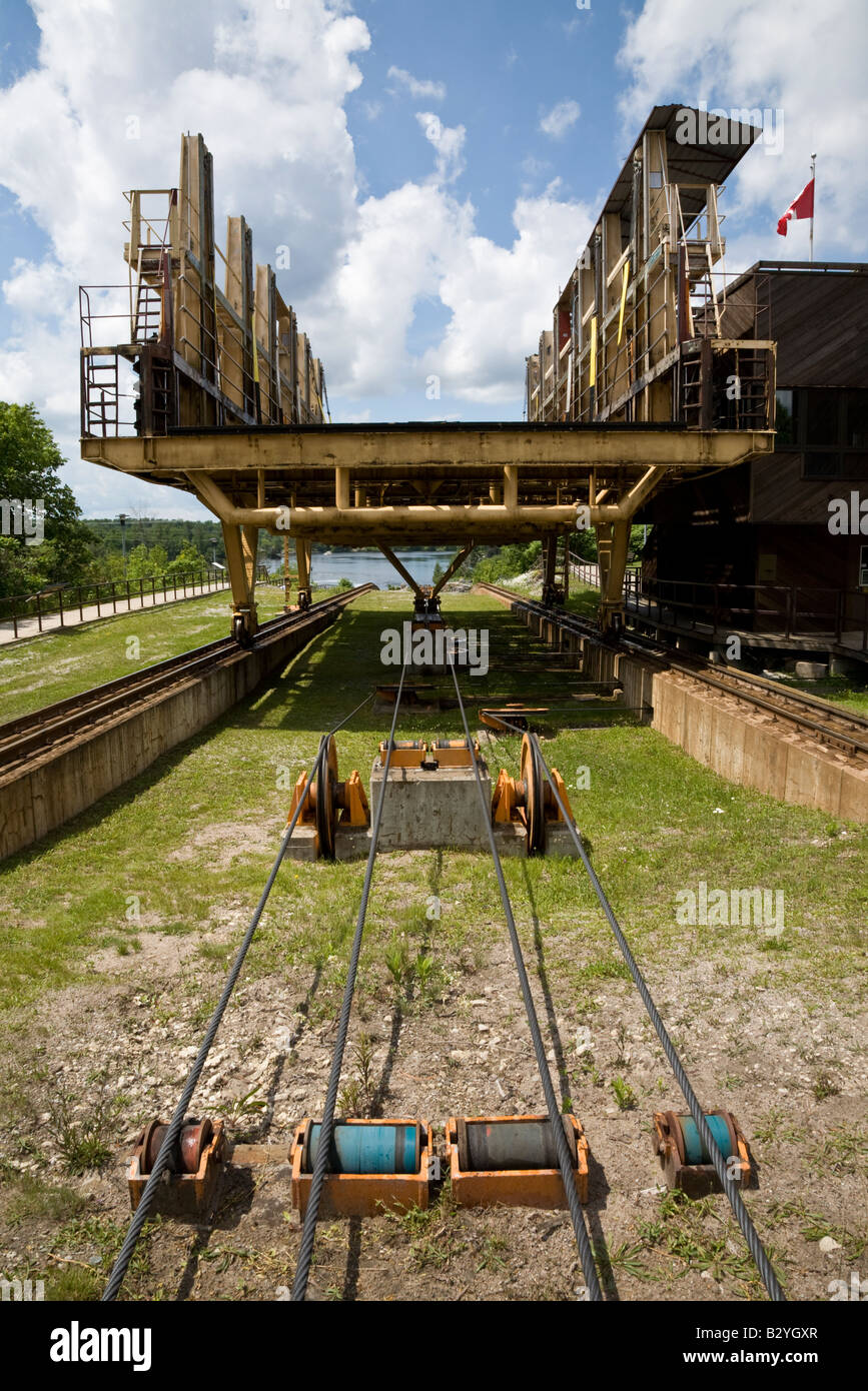 Marine railway boat carriage at Big Chute, Ontario, Canada Stock Photo