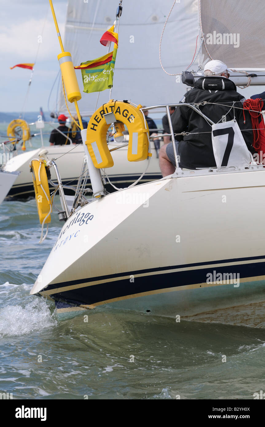 stern of racing yacht sailing Cowes Week Isle of Wight Stock Photo Alamy