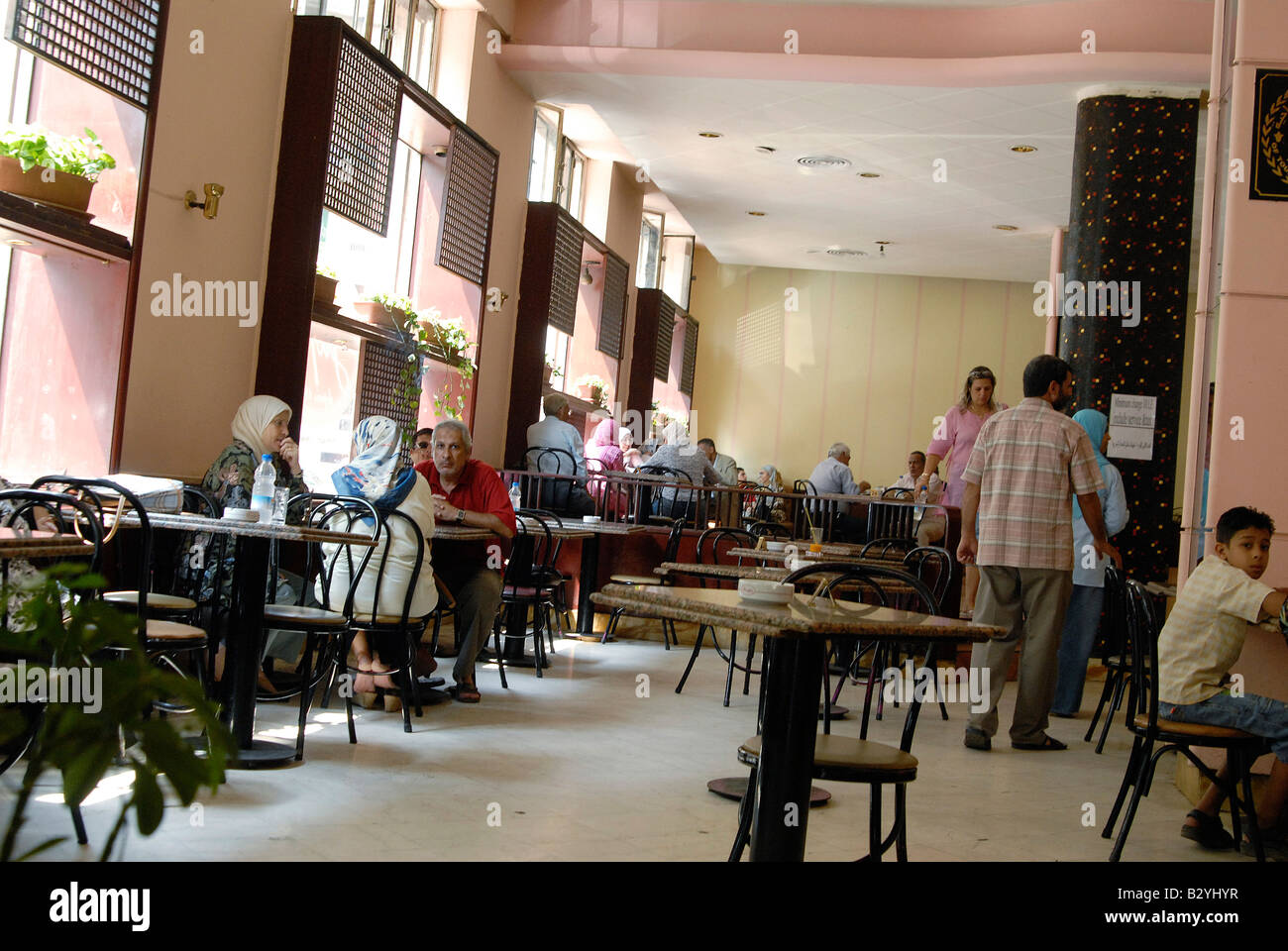 Typical art deco interior design forms Cairo's well known coffeehouse Groppi in Downtown Stock Photo