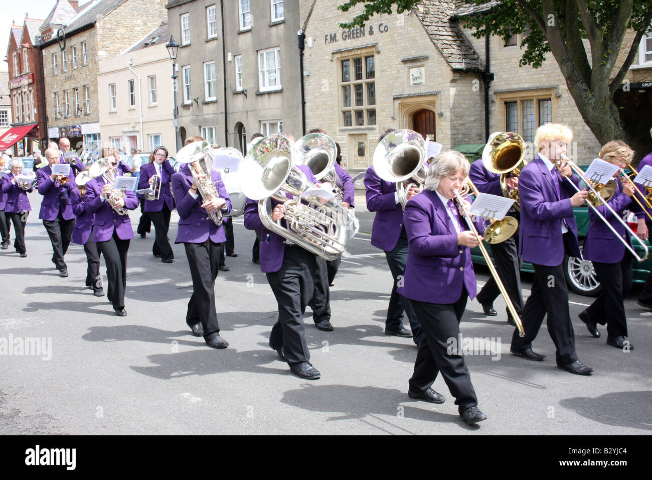 A brass band plays at Witney carnival Oxfordshire UK. Stock Photo