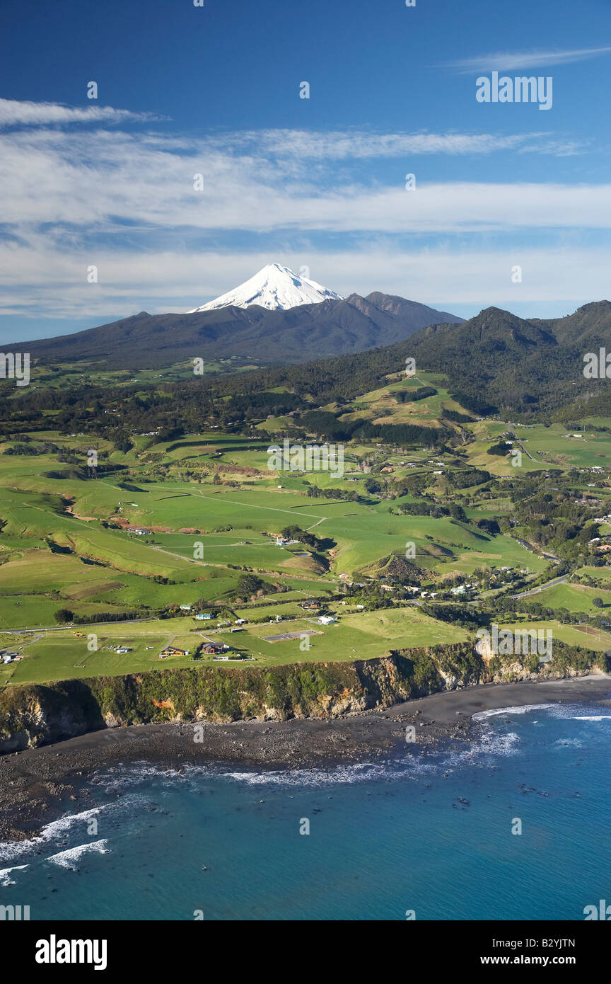 Taranaki Coastline near New Plymouth Farmland and Mt Taranaki Mt Egmont