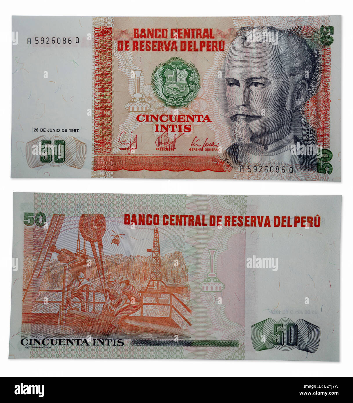 Peruvian Money 50 Cincuenta Intis Peru Stock Photo