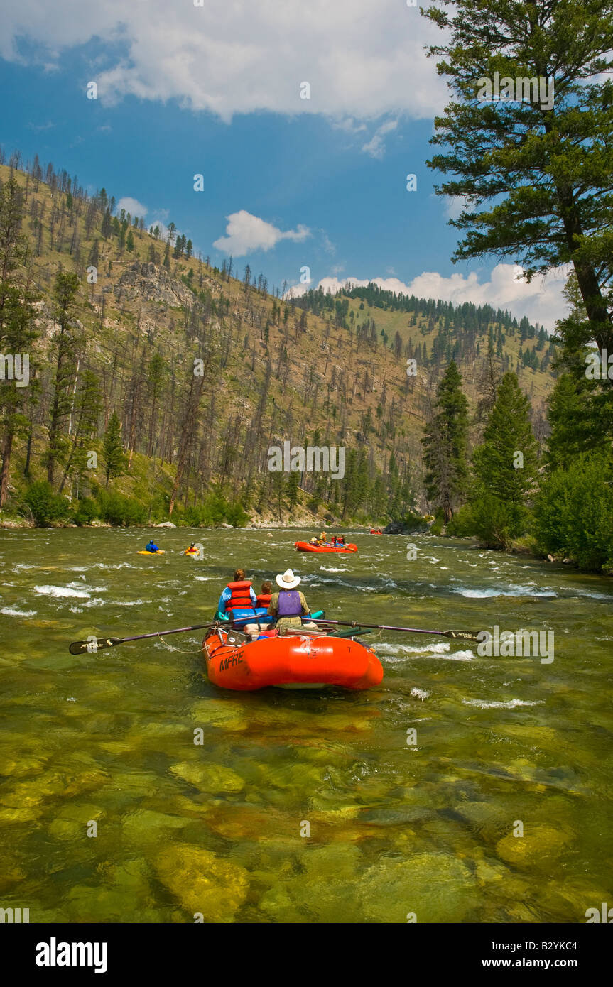 Idaho, Middle Fork of the Salmon River. Rafters and guide raft the river in summer Stock Photo