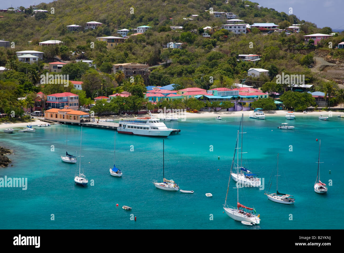 Cruz Bay harbor on the caribbean island of St John in the US Virgin Islands Stock Photo