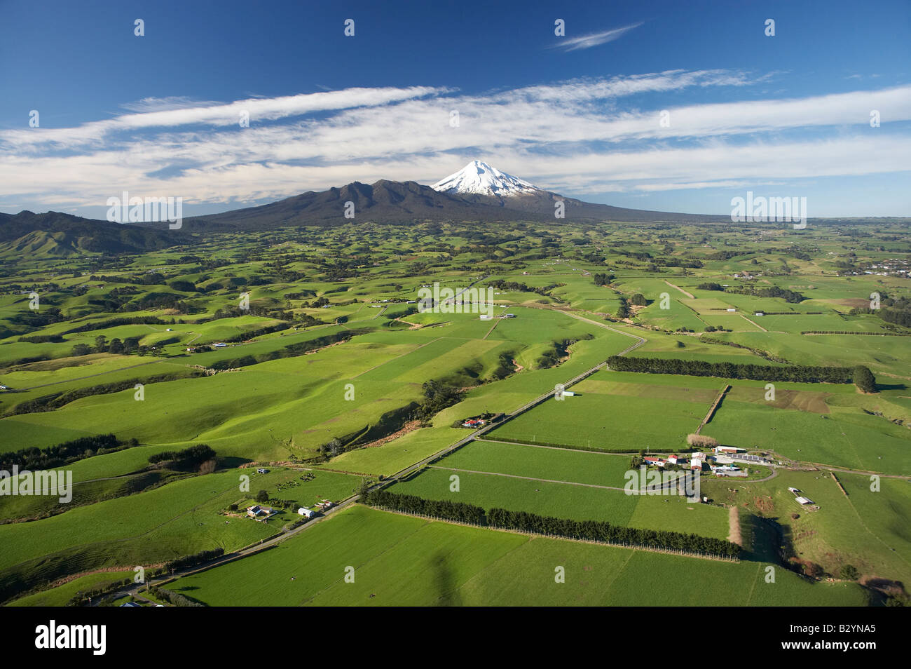 Farmland near Okato and Mt Taranaki Mt Egmont Taranaki North Island New