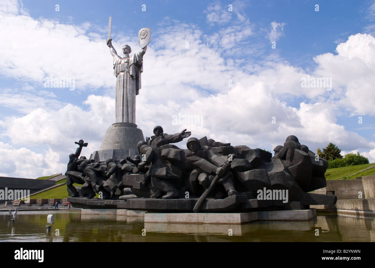 Famous statue of Defense of the Motherland and war monuments in Kiev