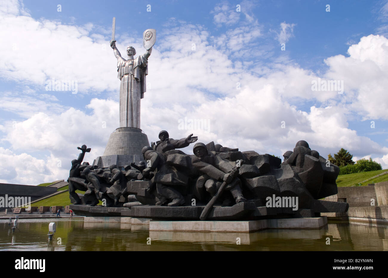 Famous statue of Defense of the Motherland and war monuments in Kiev Ukraine and is known as the stell wench to locals Stock Photo