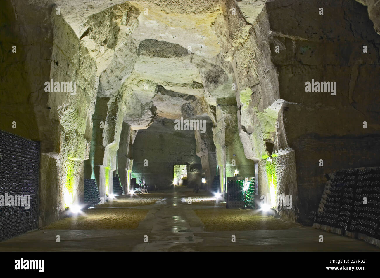 The underground cellar in an ancient limestone quarry. Ackerman Laurance, Saumur, Loire, France
