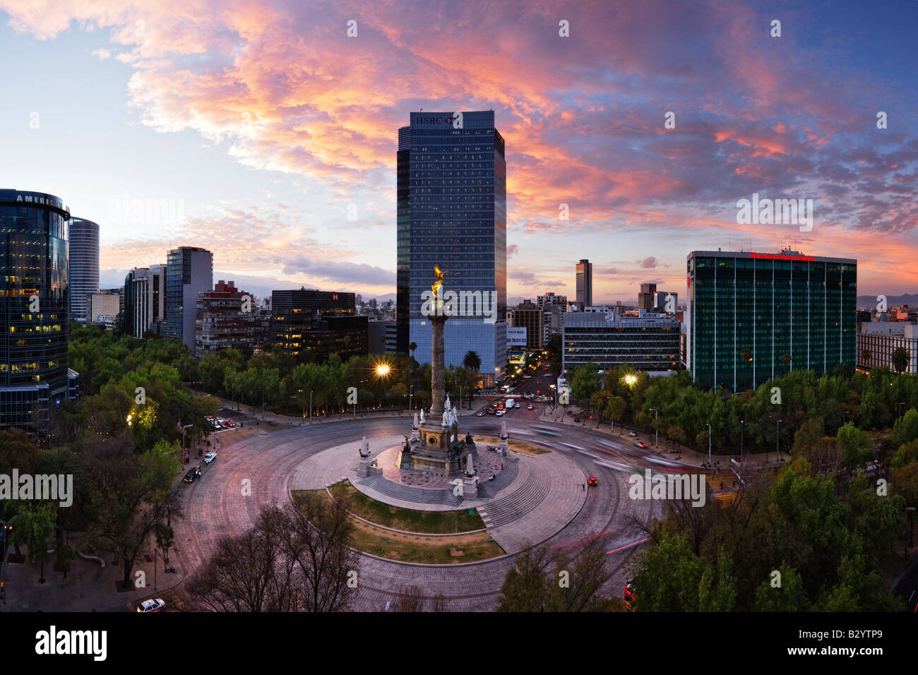 Overview of Traffic Circle, Paseo de la Reforma, Mexico City, Mexico Stock Photo