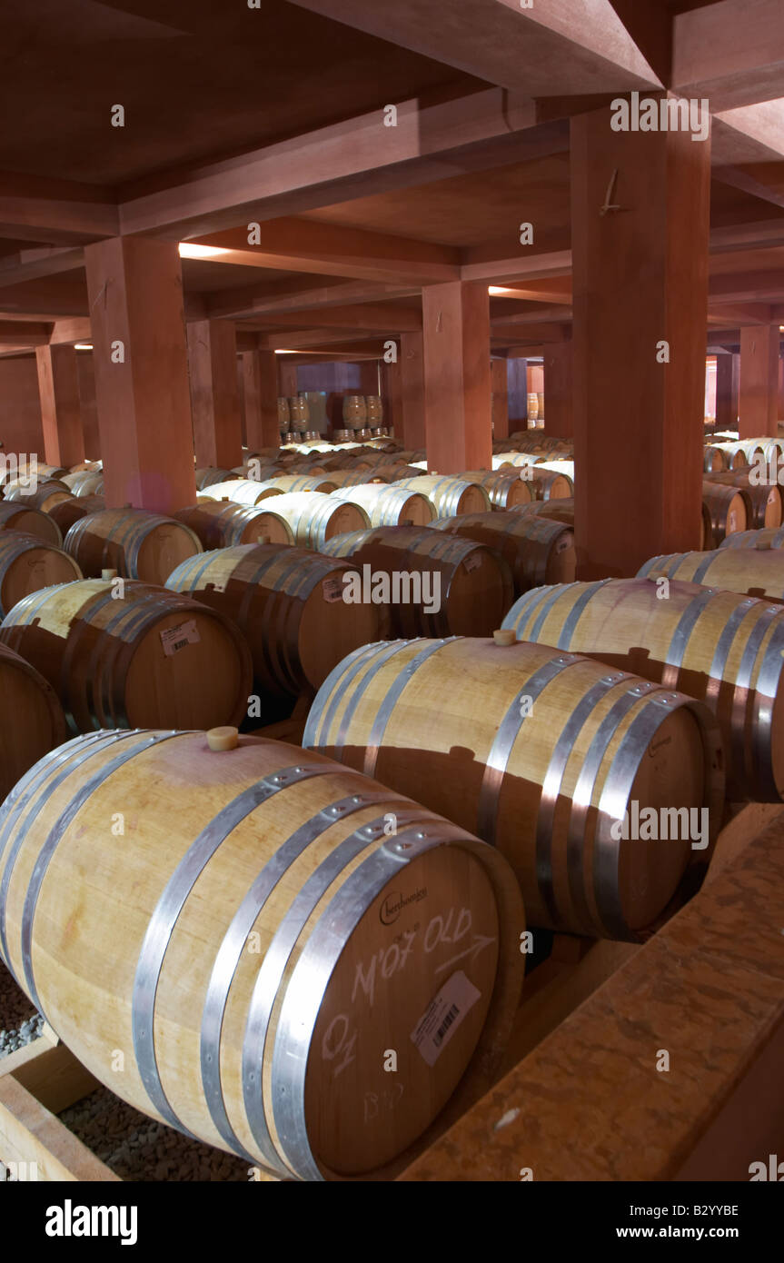 Oak barrel aging and fermentation cellar. Alpha Estate Winery, Amyndeon