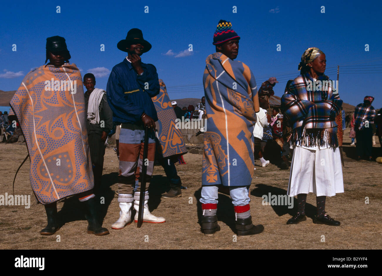 Villagers in countryside, Lesotho, Africa Stock Photo