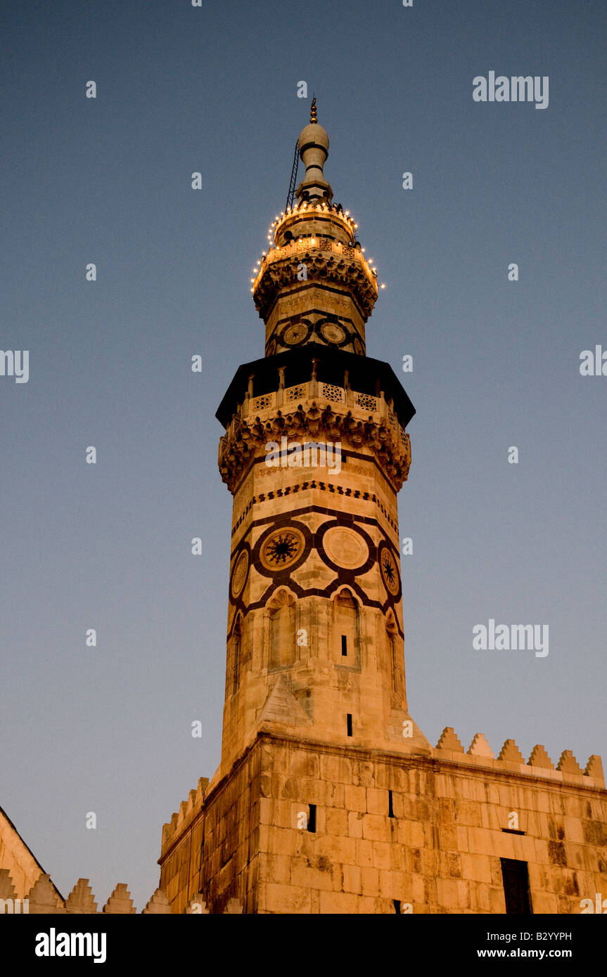 Syria. The magnificent minaret of the Great Umayyad Mosque of Damascus Stock Photo