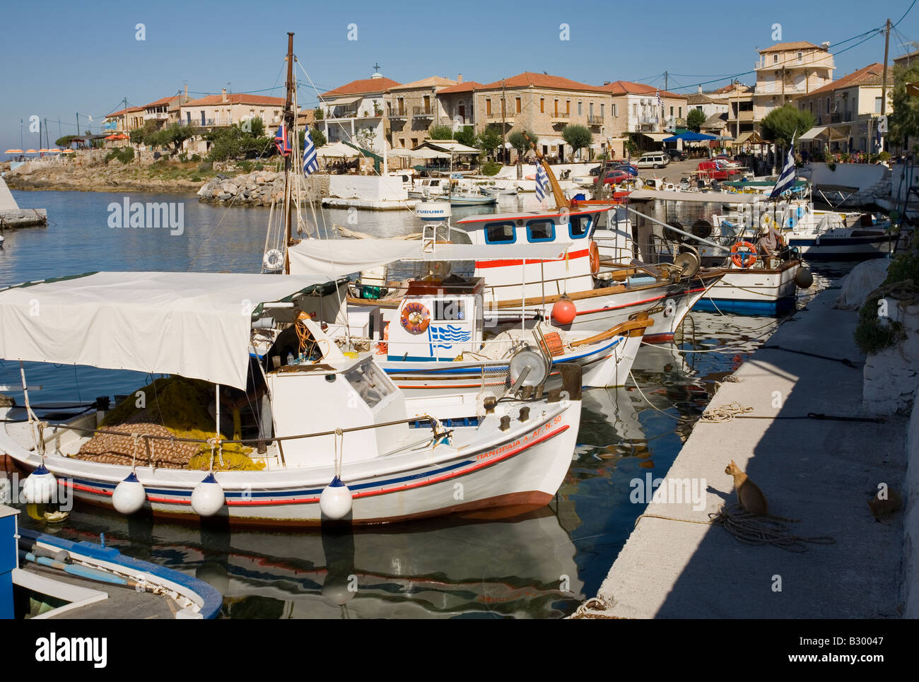 Fishing boats at Agios Nikolaos the Mani peninsula Peloponnese Greece Stock Photo