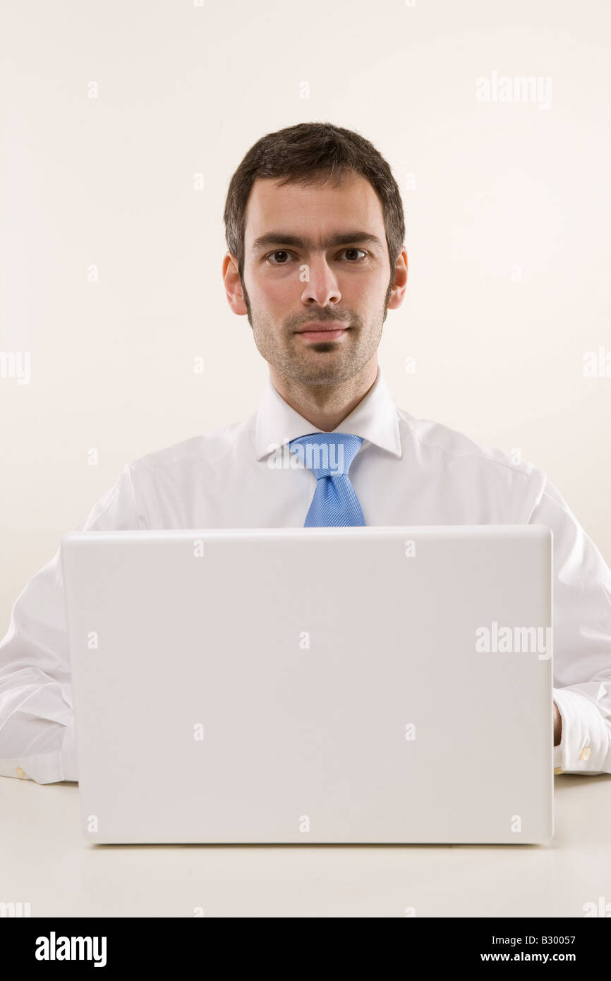 Man Using Laptop Computer Stock Photo