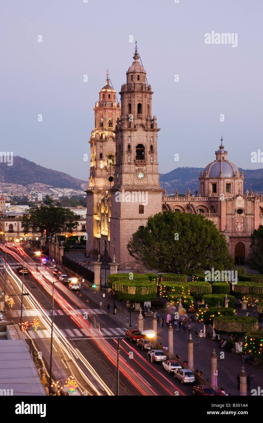 Avenida Madero and Morelia Cathedral, Morelia, Michoacan, Mexico Stock