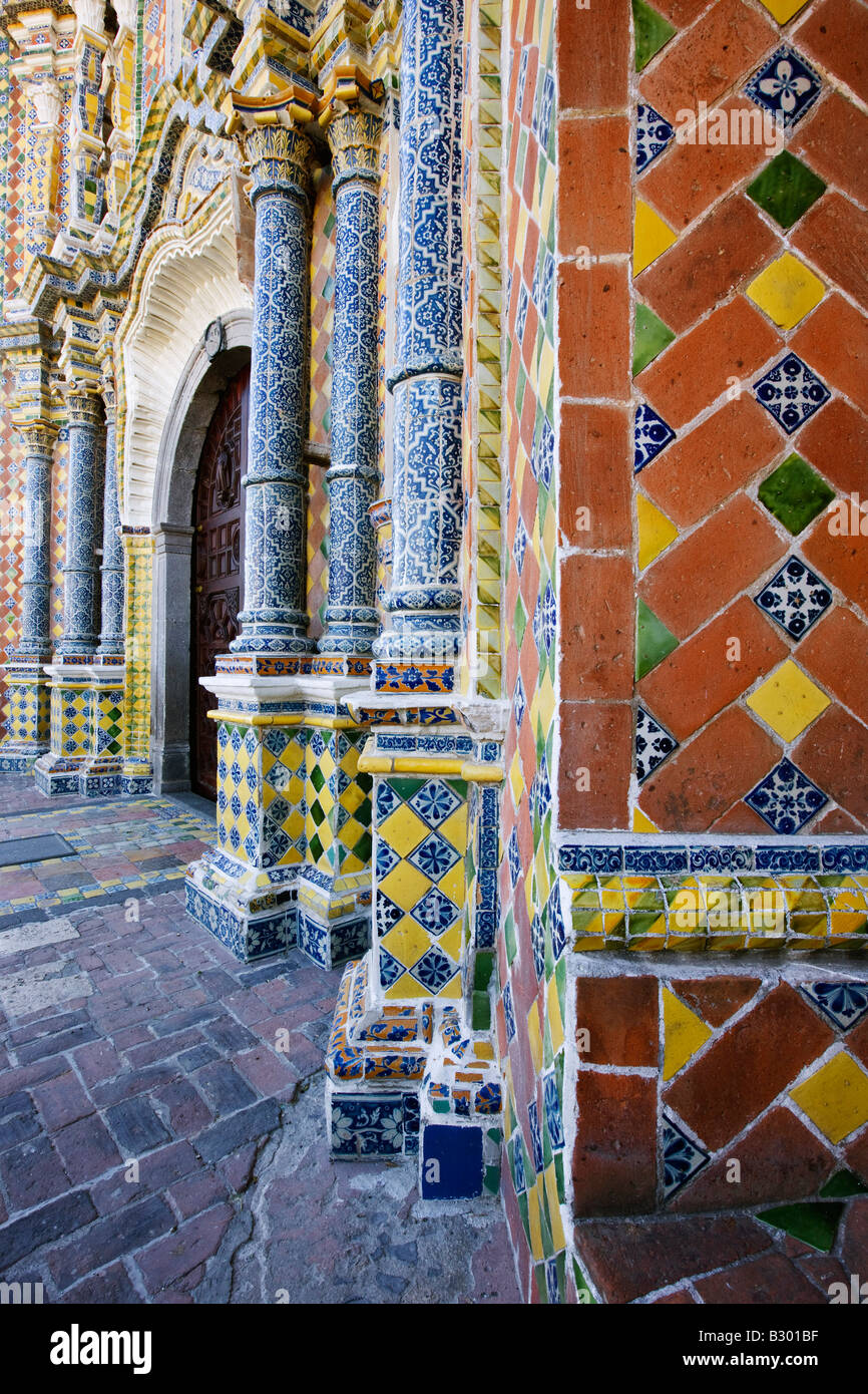 Pillars of Church of San Francisco, Acatepec, Cholula, Mexico Stock Photo