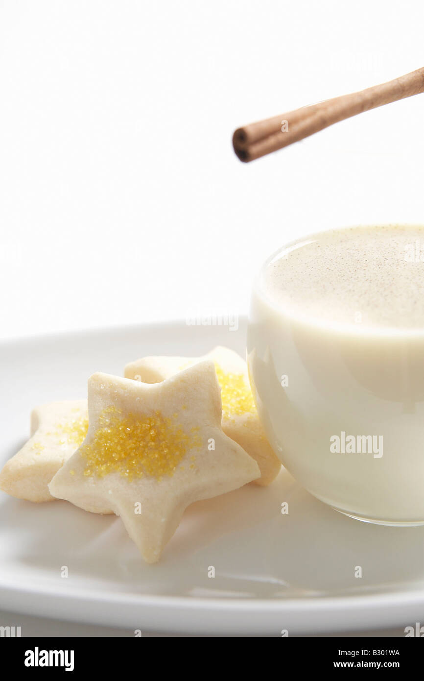 Eggnog and Shortbread Cookies on Plate Stock Photo Alamy