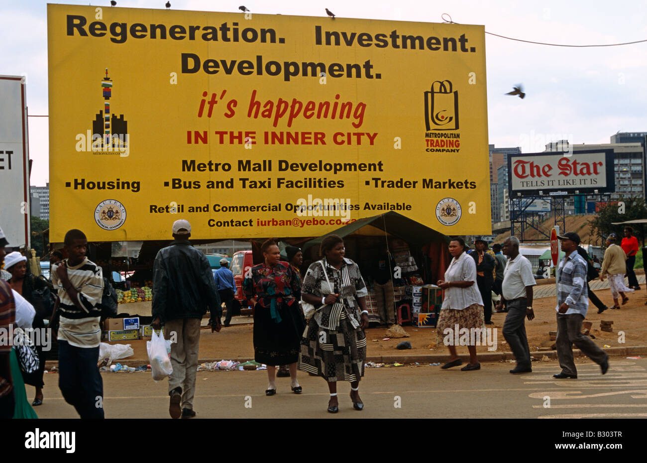Street scene and billboard in Johannesburg, South Africa Stock Photo