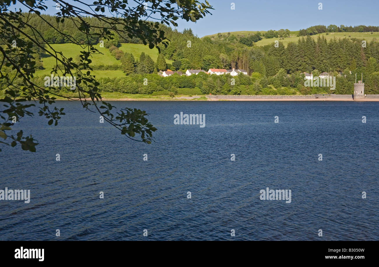 Llwyn-on Reservoir and Llwyn-on Village, Cwmtaf, Brecon Beacons National Park, near Merthyr Tydfil, South Wales, UK Stock Photo