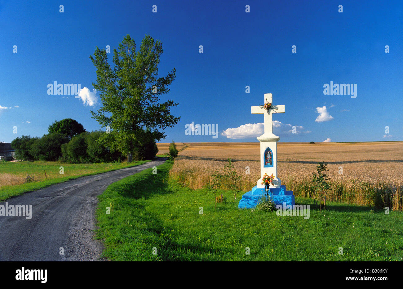 Polish Poland landscape scenery  white cross Stock Photo