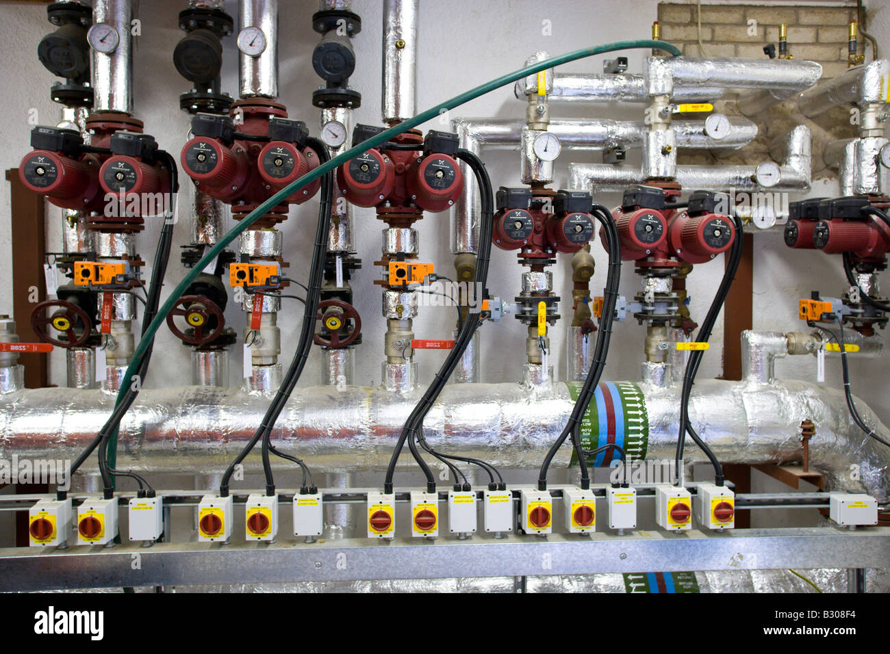 controls of a large woodchip boiler Stock Photo Alamy