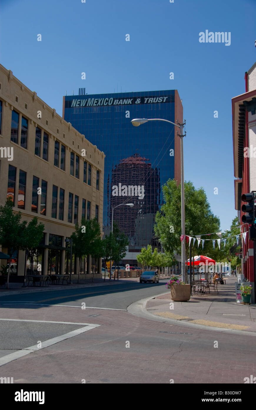 The bank of Albuquerque reflected from the mirror windows of the New
