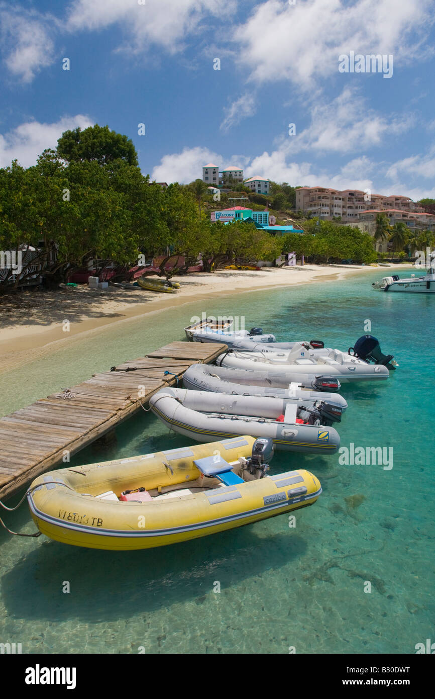 Dinghies tied up at dock in Cruz Bay on the caribbean island of St John