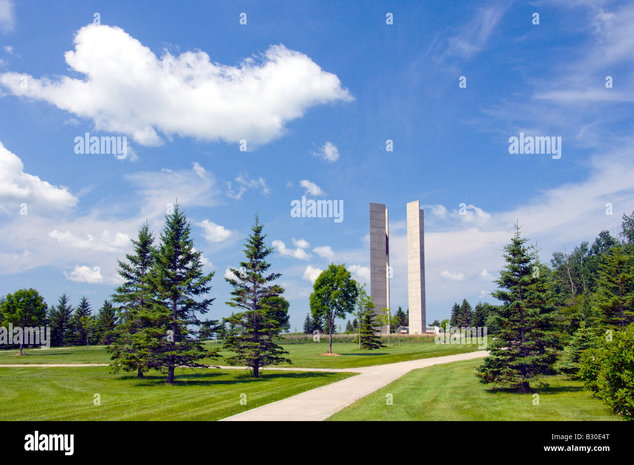Twin Peace Towers straddling the border of Manitoba and North Dakota at the International Peace