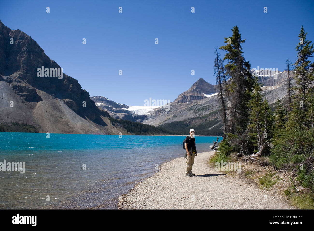 ranger on bow lake - banff national park, canada Stock Photo