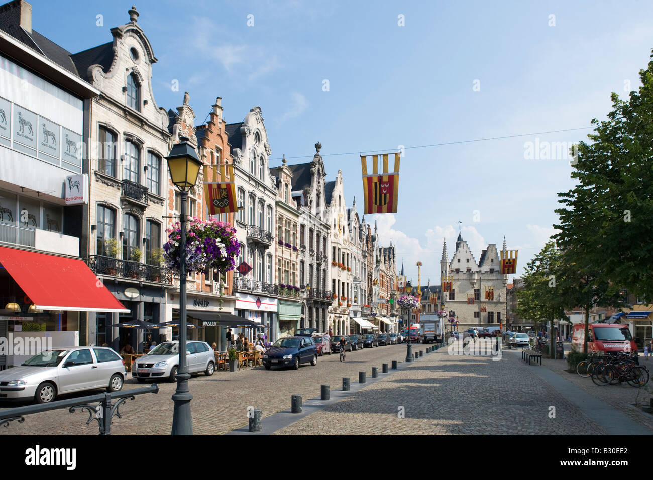Shops on Ijzerenleen in the centre of the old town, Mechelen, Belgium Stock Photo