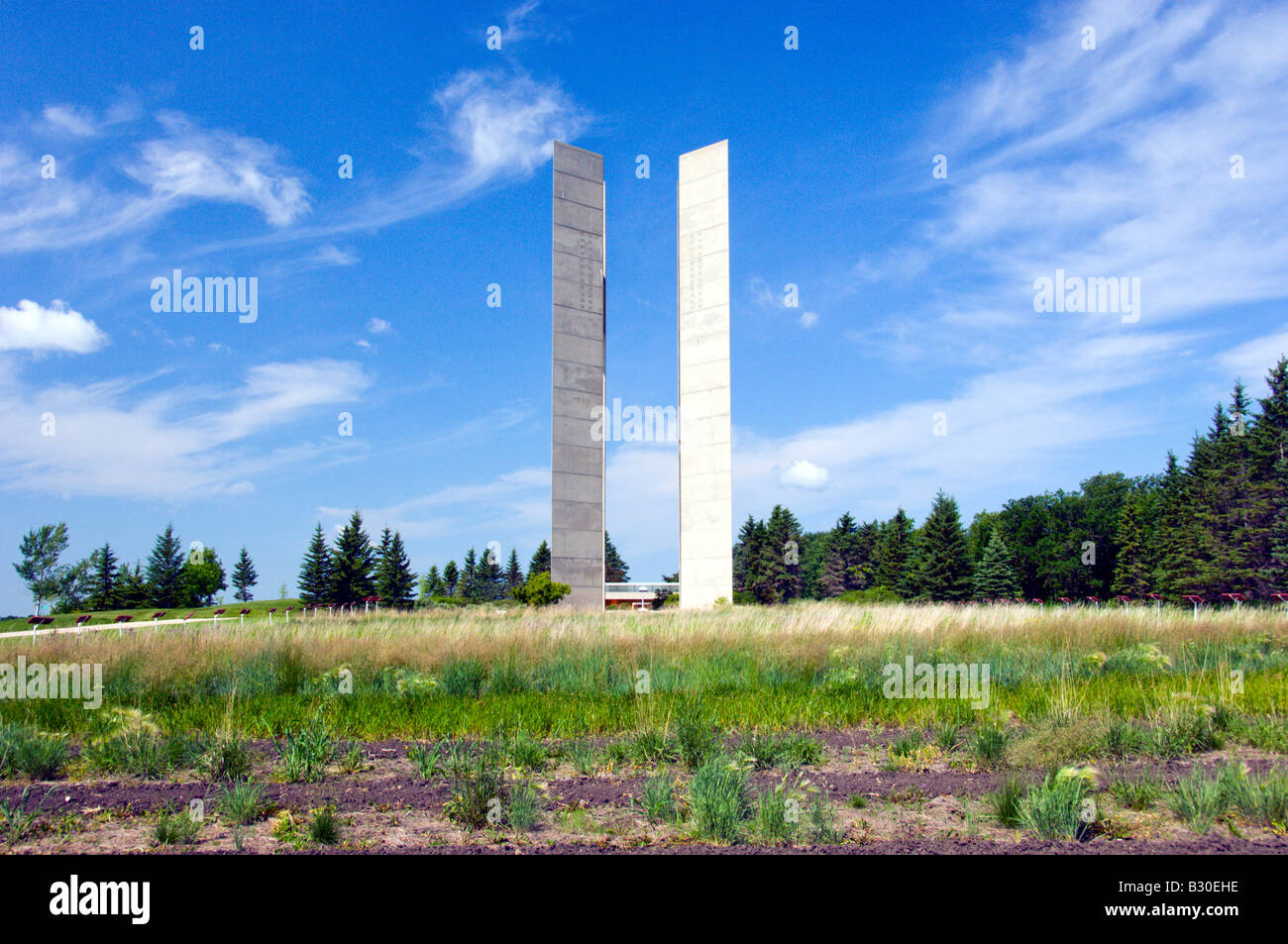 Twin Peace Towers straddling the border of Manitoba and North Dakota at the International Peace