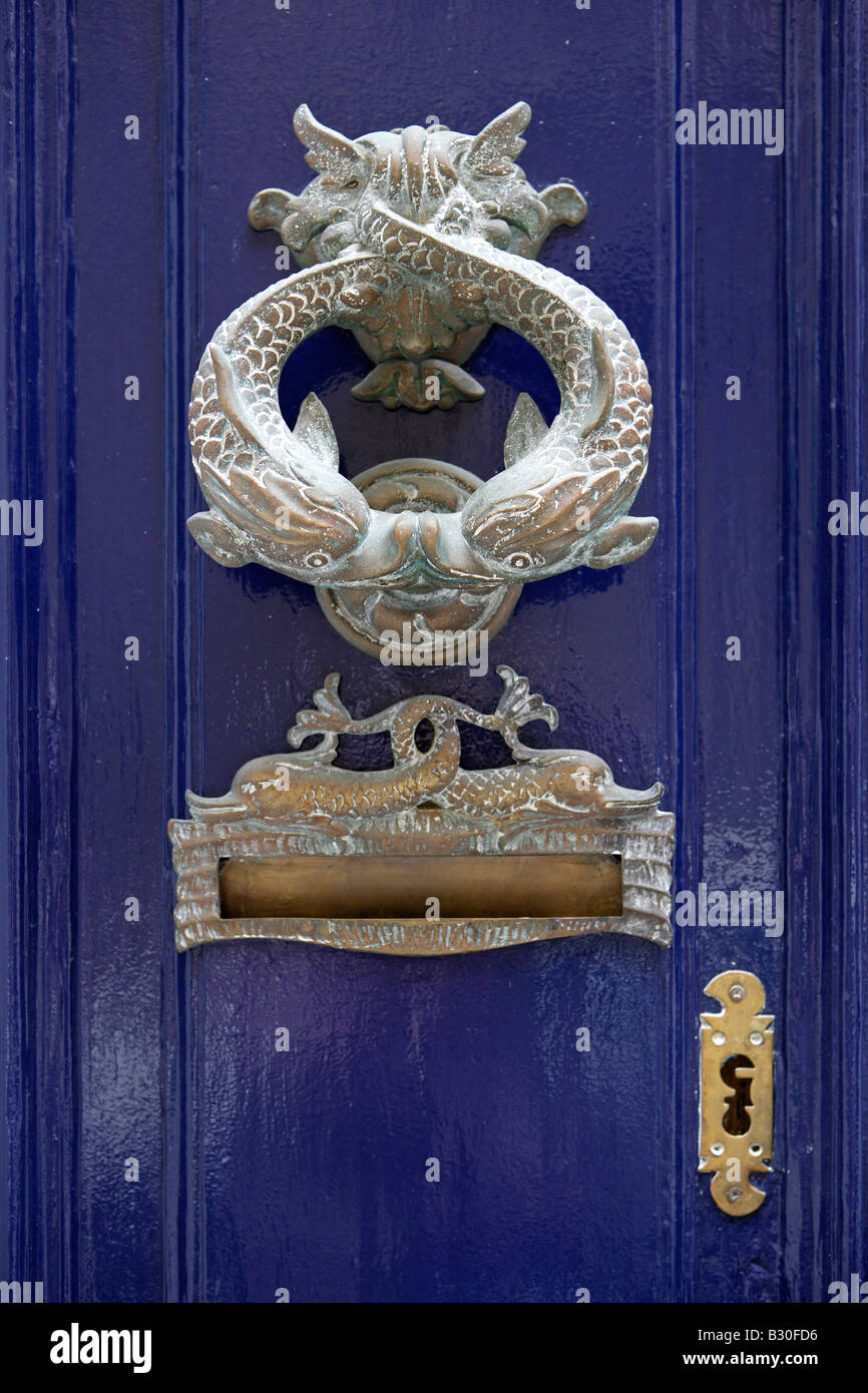 Dolphin Door Knocker And Letter Box Valletta Malta Stock Photo