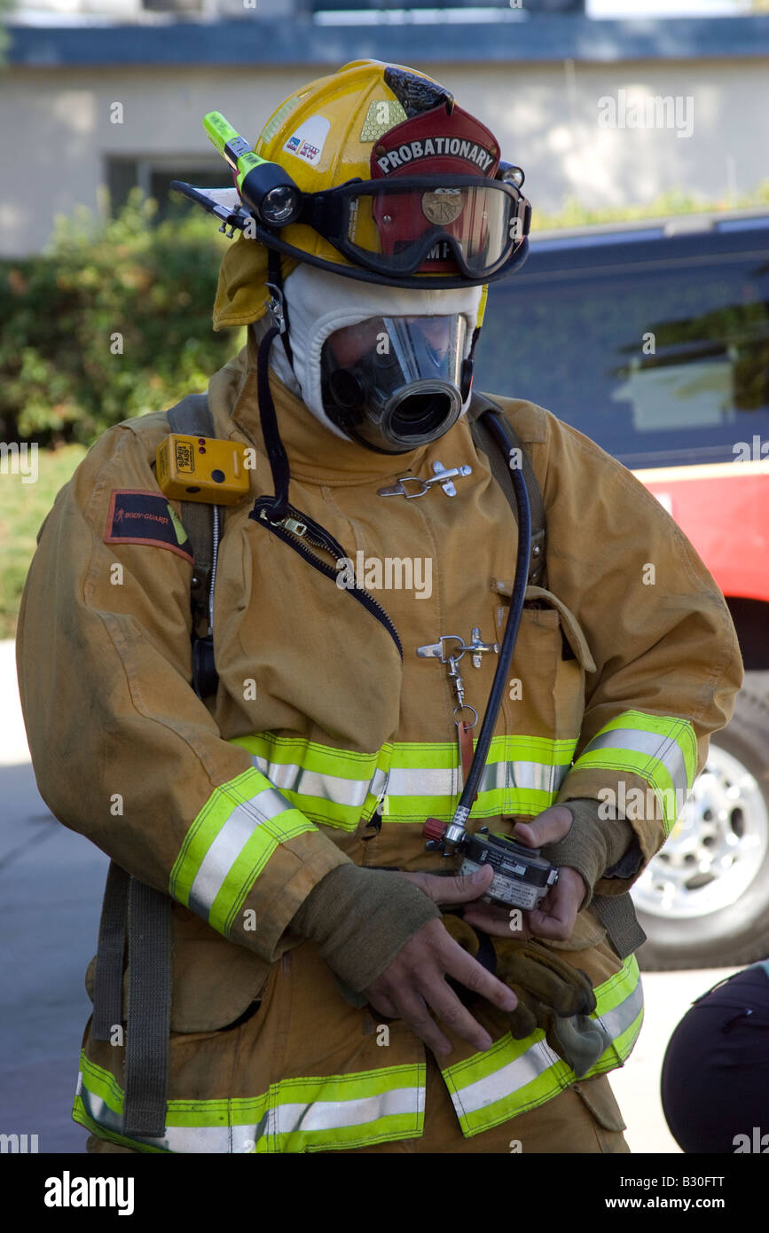 Fireman Wearing Equipment Stock Photo
