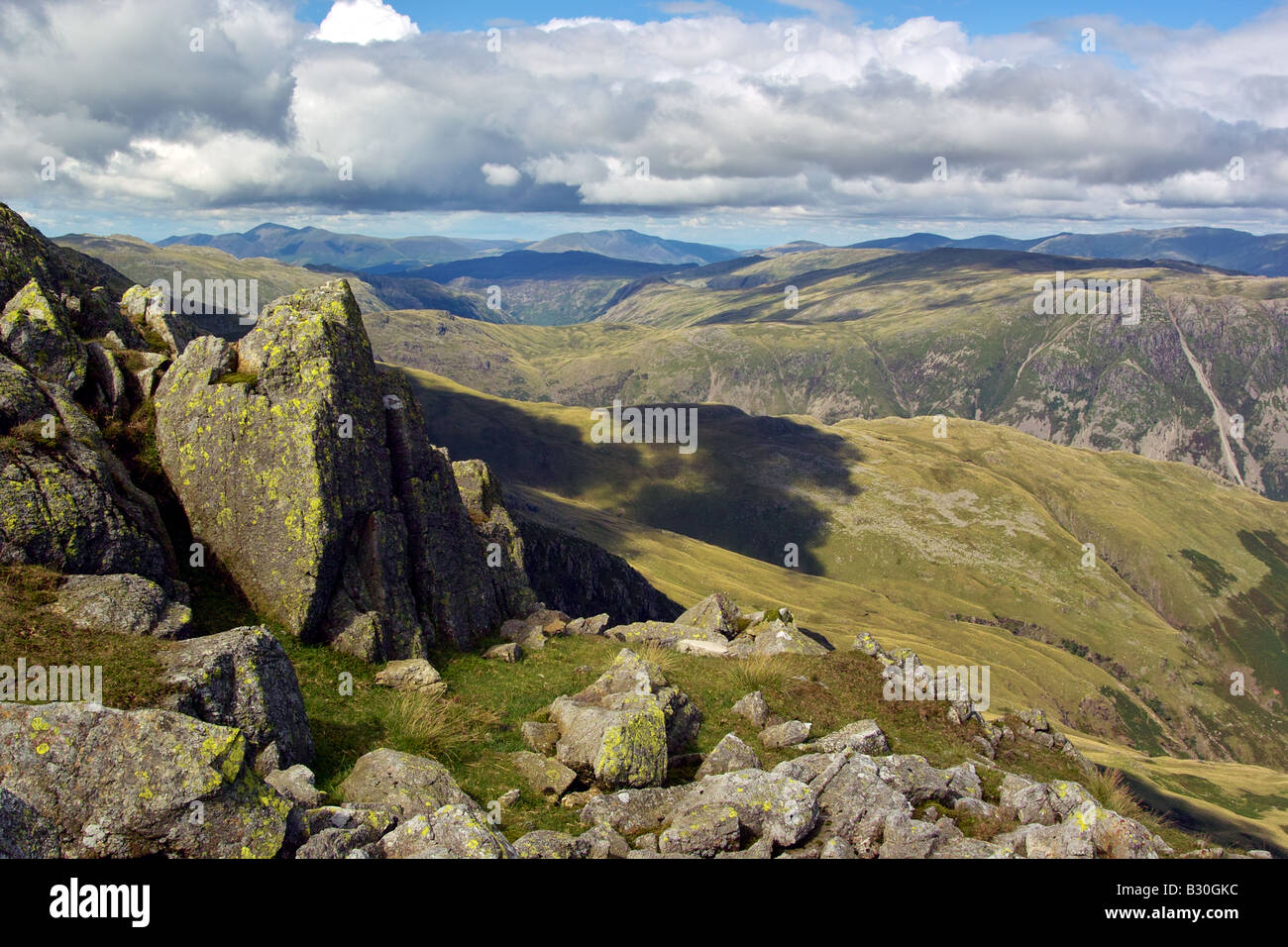 View from the top of Crinkle Crags in the English Lake District, Cumbria. Stock Photo