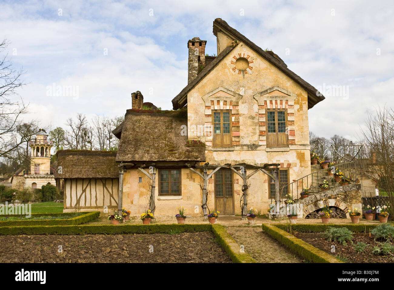 Queen's Hamlet Marie Antoinette's Estate Hameau de la Reine, Petit Trianon, Versailles near Paris France Stock Photo