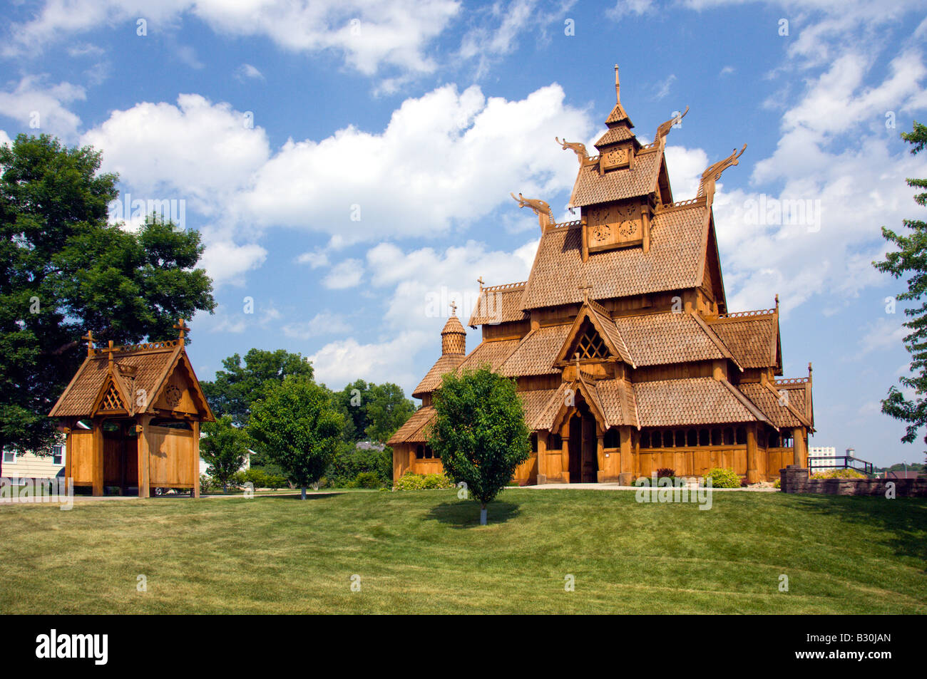 A full size replica of a Stav church at the Scandinavian Heritage Center in Minot North Dakota USA Stock Photo